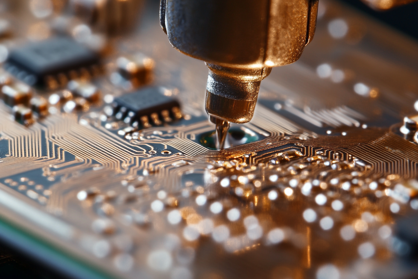 Macro of a populated PCB